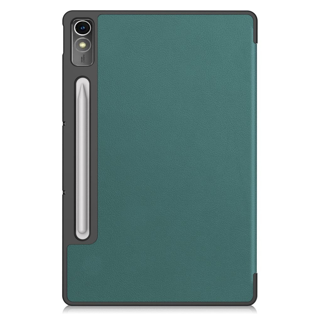 Lenovo Tab P12 Magnetic Tri-Fold Leather Flip Cover m. Blyantholder - Grønn