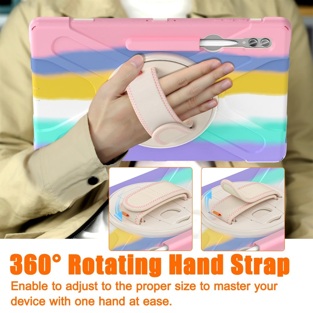 Samsung Galaxy Tab S9 Ultra / S8 Ultra Craftsman Bakdeksel m. Håndholder, Stativ & Blyantholder - Multi