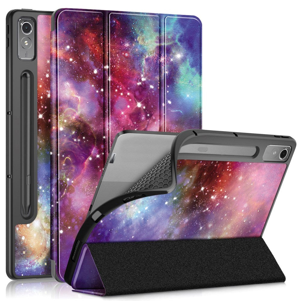 Lenovo Tab P12 Tri-Fold Leatherette Flip Cover m. Penneholder - Galaxy