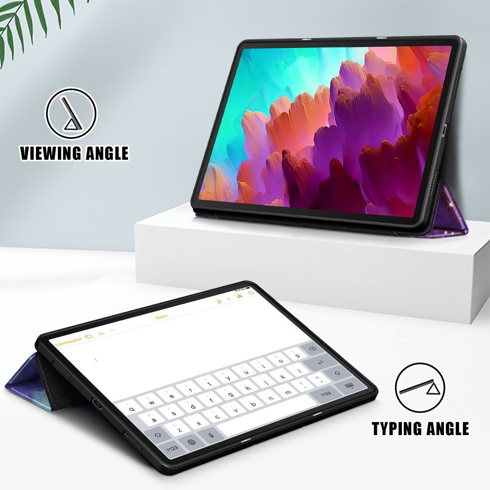 Lenovo Tab P12 Tri-Fold Leatherette Flip Cover m. Penneholder - Galaxy