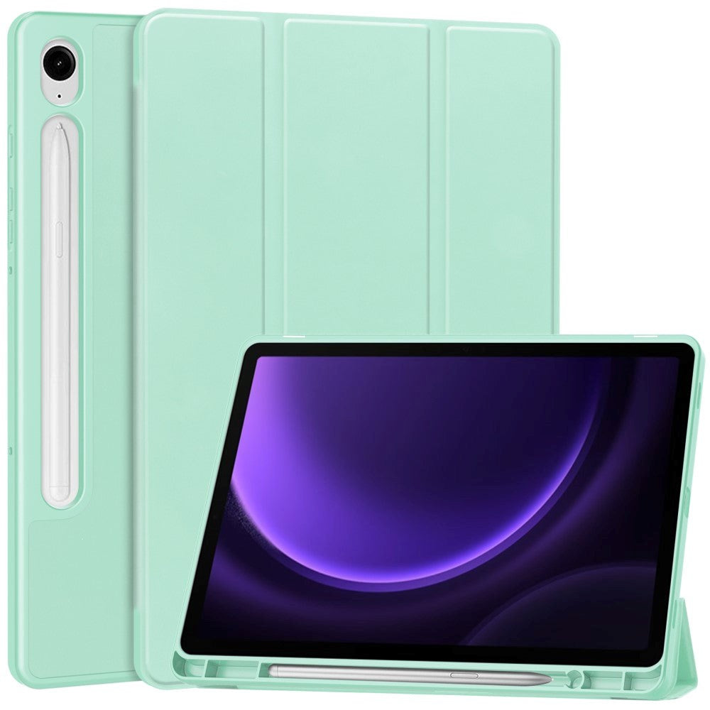 Samsung Galaxy Tab S10 FE / S9 FE Magnetisk Tri-Fold Læder Flip Cover m. Pencil Holder - Mintgrøn