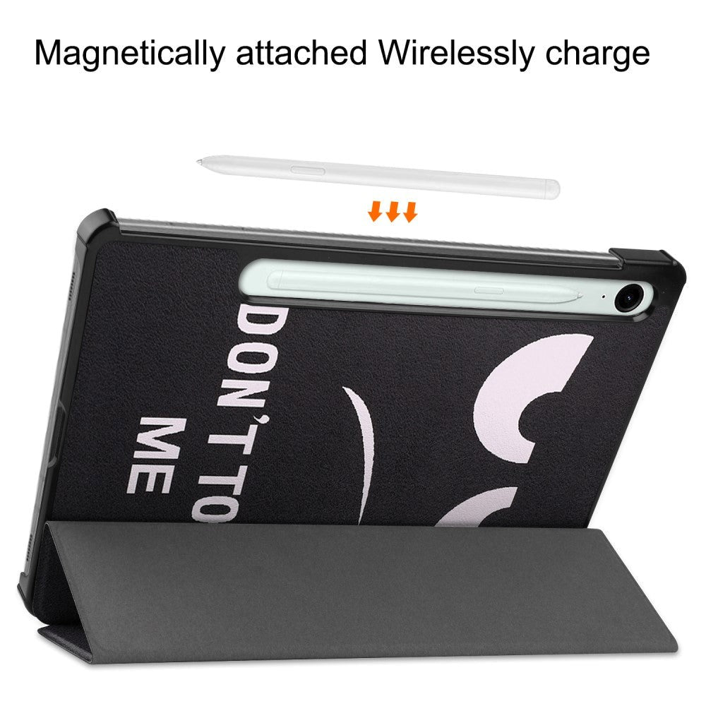 Samsung Galaxy Tab S10 FE / S9 FE Tri-Fold Kunstlæder Flip Cover m. Pen Holder - "Don't Touch Me"
