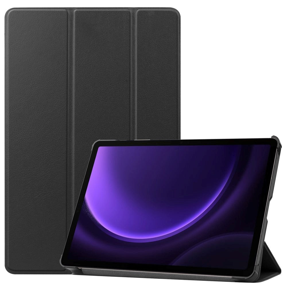 Samsung Galaxy Tab S9 FE Tri-Fold Leather Flip Cover m. Stativfunksjon - Sort