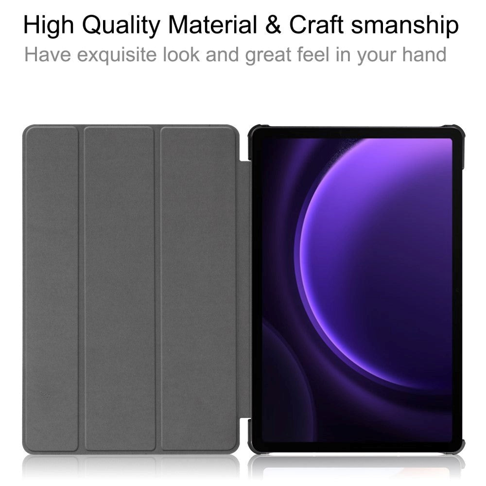 Samsung Galaxy Tab S9 FE Tri-Fold Leather Flip Cover m. Stativfunksjon - Sort