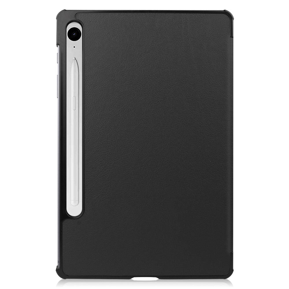 Samsung Galaxy Tab S9 FE Tri-Fold Leather Flip Cover m. Stativfunksjon - Sort
