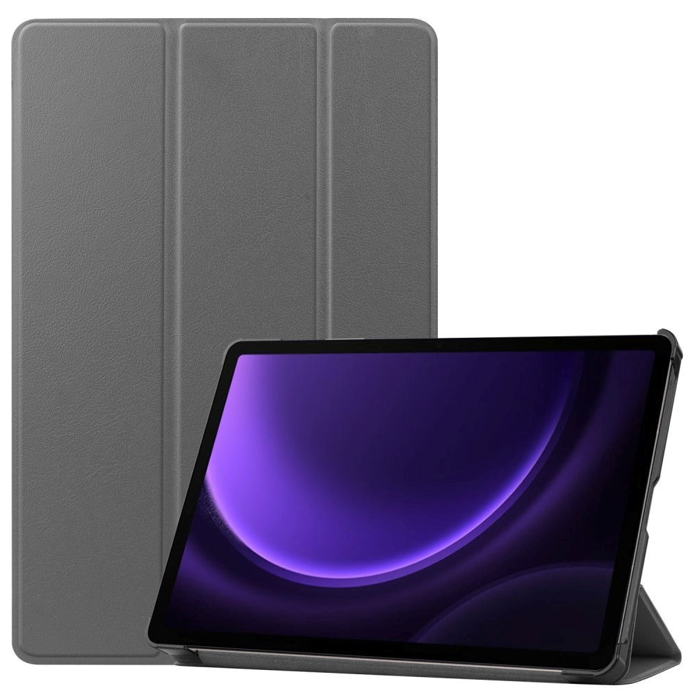 Samsung Galaxy Tab S9 FE Tri-Fold Leather Flip Cover m. Stativfunksjon - Grå