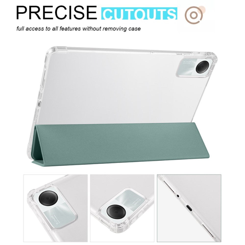 EIDERWOOD Xiaomi Redmi Pad SE Tri-fold Leather Flip Cover m. Gjennomsiktig rygg - Grønn