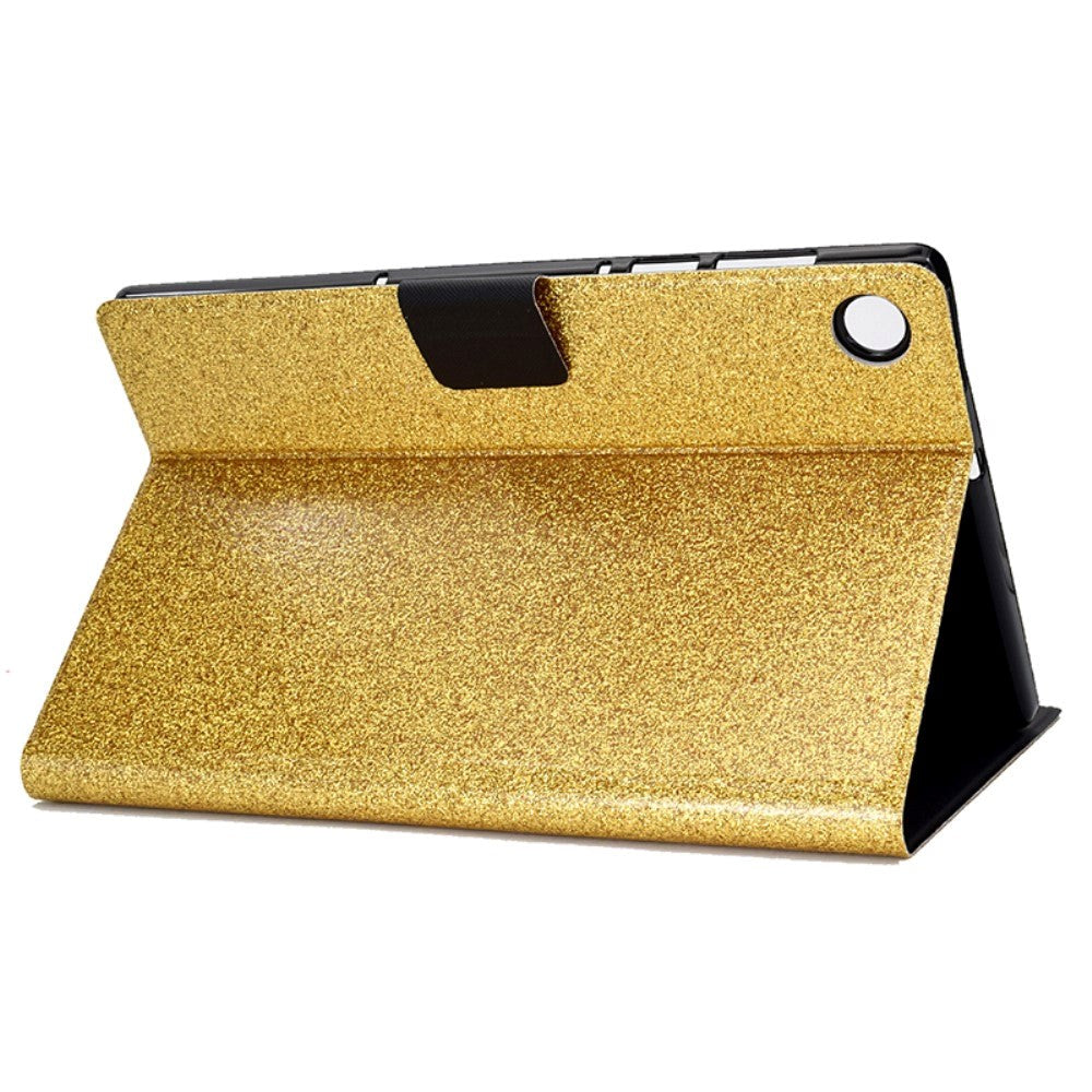 Samsung Galaxy Tab A9 glitterdeksel m. Flip Stand & Kortholder - Gull Glitter