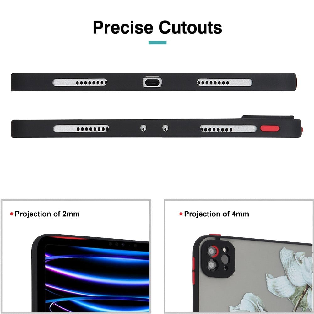 iPad Pro 11" (2022 / 2021 / 2020) fleksibelt bakdeksel - Matt gjennomsiktig / hvite blomster