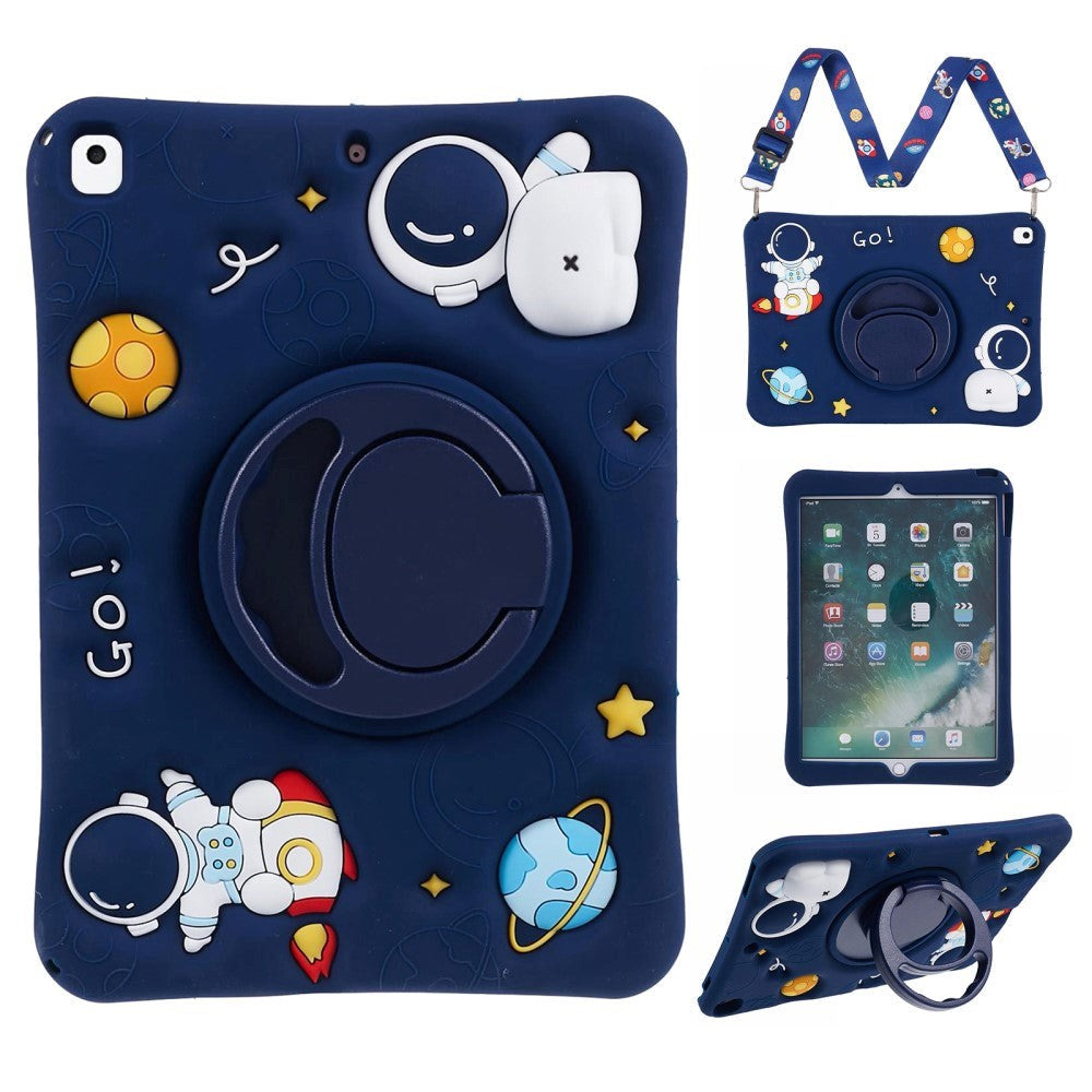 iPad 10.2 (2021 / 2020 / 2019) / Air 10.5 (2019) Kids Cover - Astronaut Back Cover m. Stativ og skulderstropp - Mørkeblå
