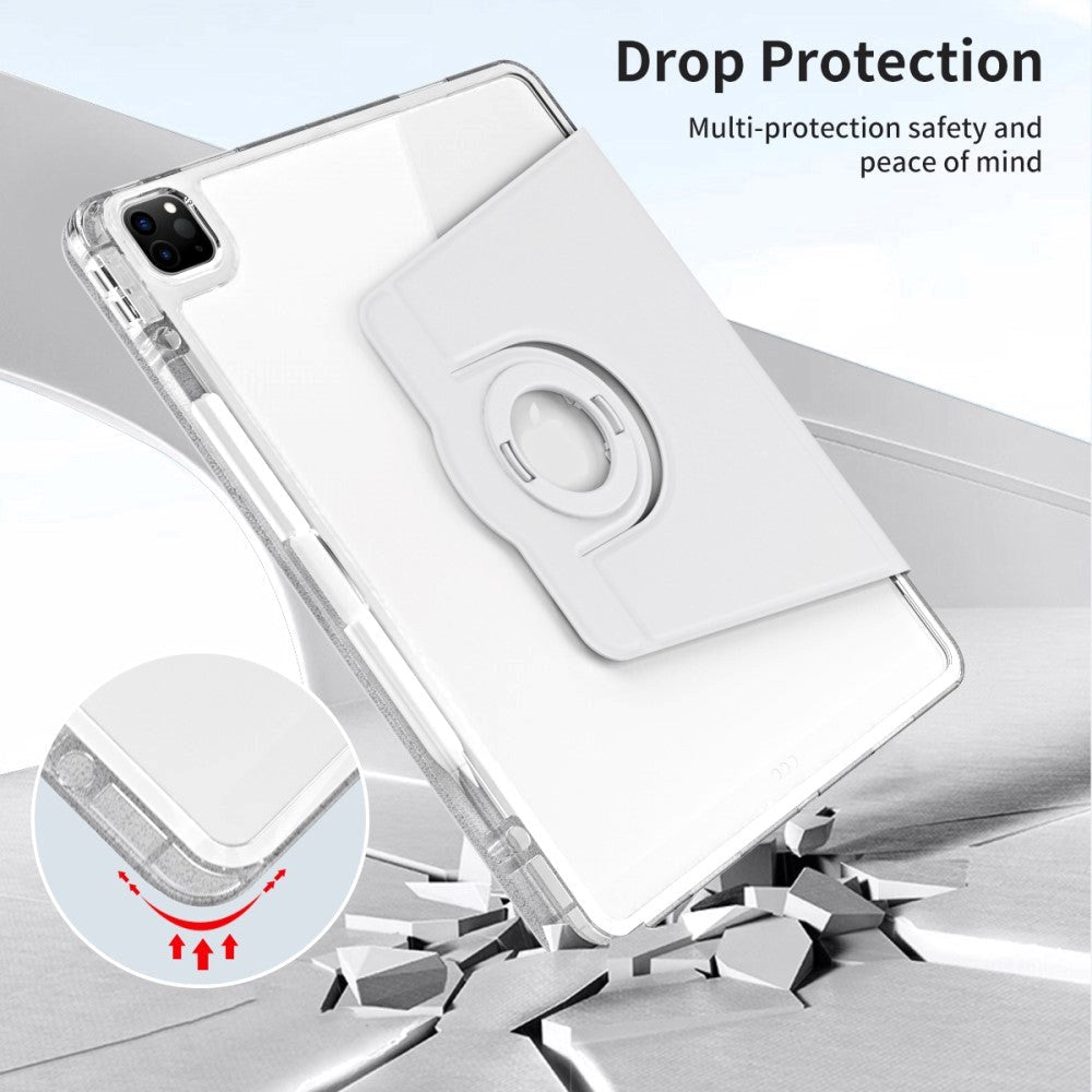 iPad Pro 12,9" (2022 / 2021 / 2020 / 2018) 2-i-1 Hybrid Flip-deksel med pennholder og kameralinsebeskytter - grå / gjennomsiktig