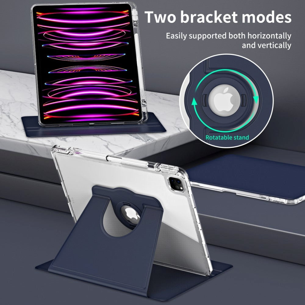 iPad Pro 12,9" (2022 / 2021 / 2020 / 2018) 2-i-1 Hybrid Flip-deksel med pennholder og kameralinsebeskytter - blå / gjennomsiktig