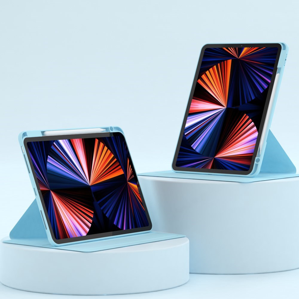 iPad Air 10,9-11" (2025-2020) / Pro 11" (2022-2018) Hybrid Flip-deksel m. Penneholder og kameralinsebeskytter - blå / gjennomsiktig
