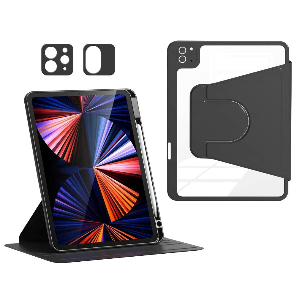 iPad Air 10.9-11" (2025-2020) / Pro 11" (2022-2018) Hybrid Flip Cover m. Pen Holder og Kameralinse Beskytter - Sort / Gennemsigtig