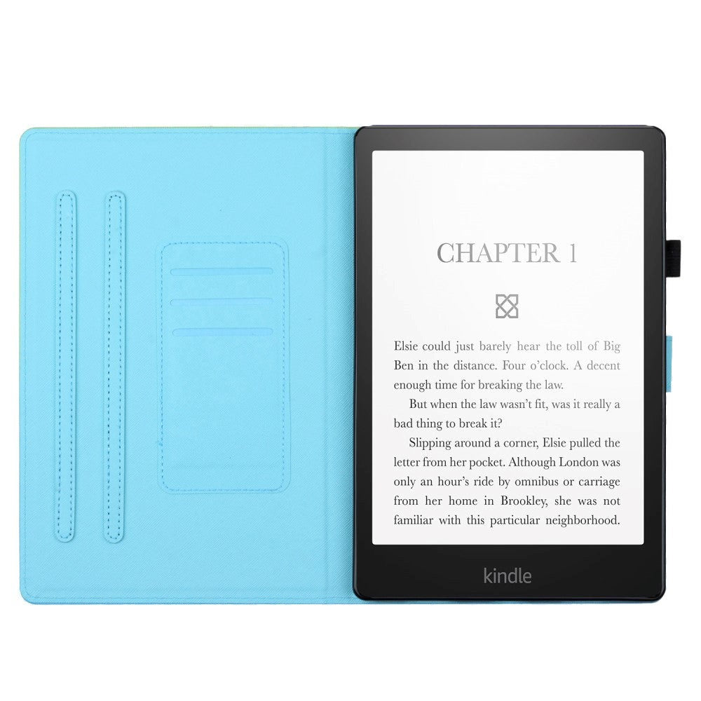 Amazon Kindle Paperwhite 5 11. generasjon (2021) Leather Flip Cover m. Stativ & kortholder - rosa / blå marmor