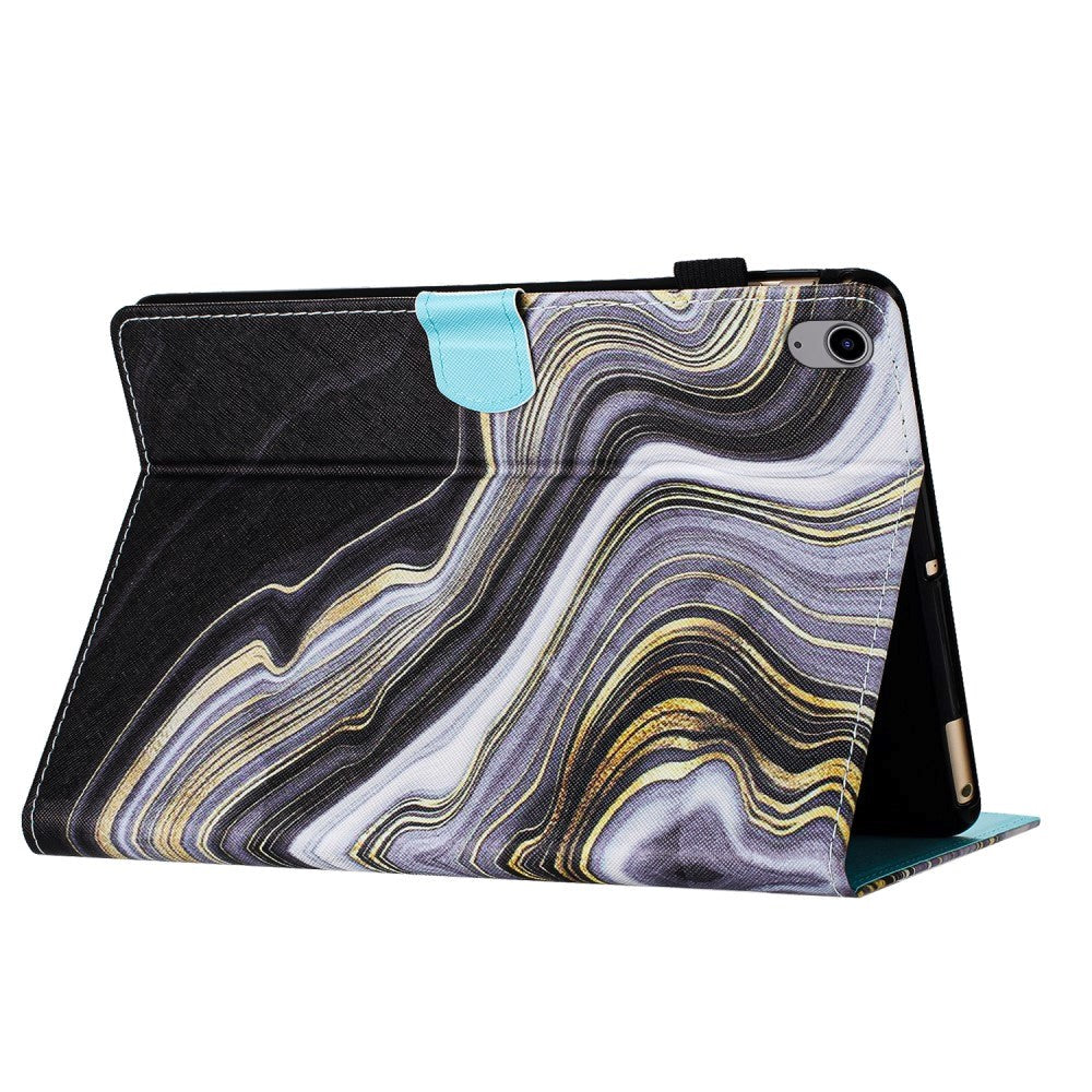 iPad 11" (2025) / iPad 10,9" (2024/2022) Leather Flip Cover m. Stativ og kortholder - svart / gull marmor