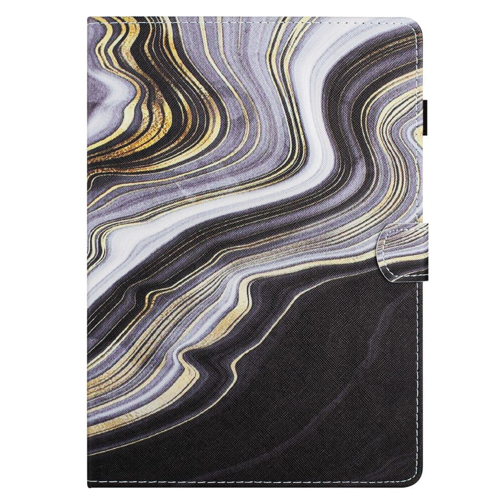 iPad 11" (2025) / iPad 10,9" (2024/2022) Leather Flip Cover m. Stativ og kortholder - svart / gull marmor
