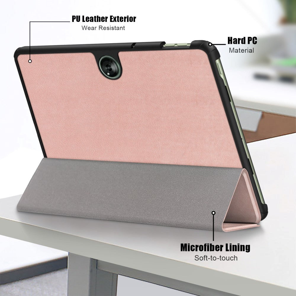 OnePlus Pad Go Tri-Fold Leather Flip Cover m. Stativfunksjon - Rose Gold