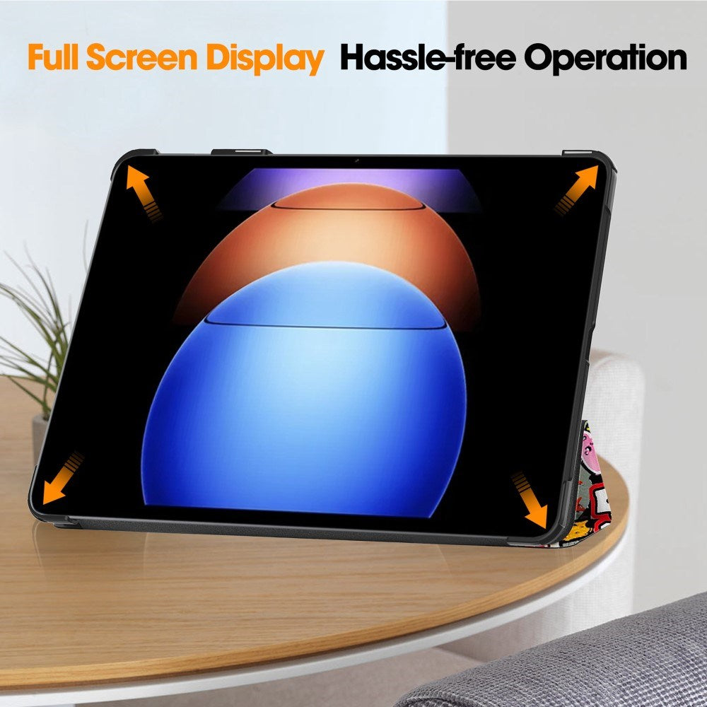 EIDERWOOD Xiaomi Pad 6S Pro Tri-Fold Faux Leather Flip Cover m. Søvnfunksjon - Graffiti