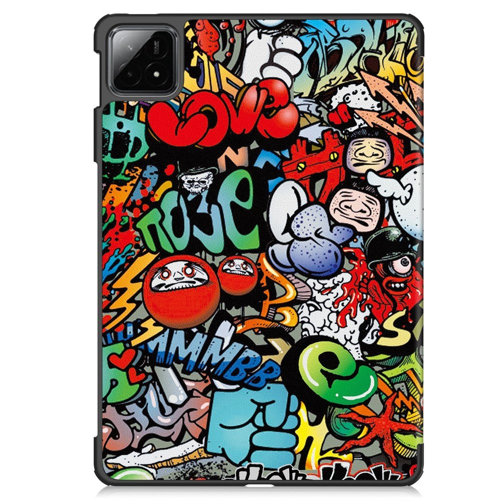 EIDERWOOD Xiaomi Pad 6S Pro Tri-Fold Faux Leather Flip Cover m. Søvnfunksjon - Graffiti