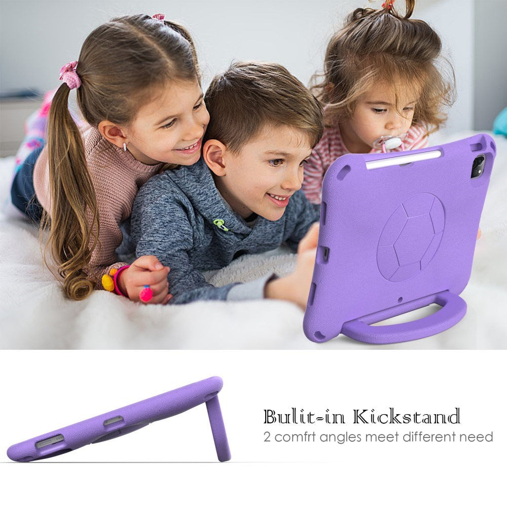 EIDERWOOD iPad Air 10,9" (2022 / 2020) / Pro 11" (2024-2018) Barnedeksel - Fotball - Stativ og håndtak - Lilla