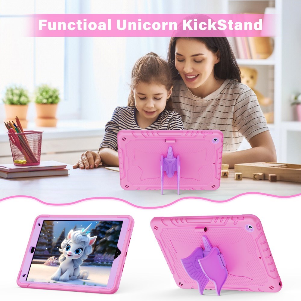 EIDERWOOD iPad 10,2" (2021 / 2020 / 2019) Unicorn Kickstand Kids Case - Rosa / Lilla