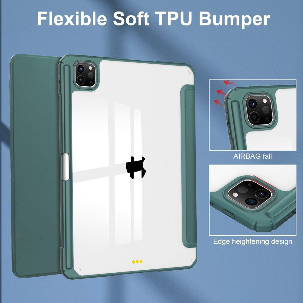 EIDERWOOD iPad Pro 11 (2024) Hybrid Flip Cover m. Penneholder - Grønn og gjennomsiktig