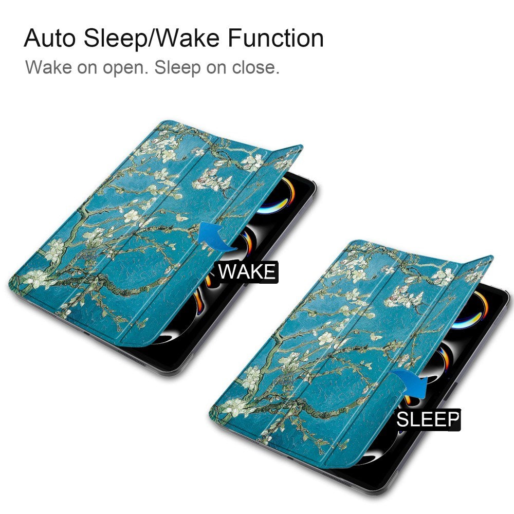 EIDERWOOD iPad Pro 11" (2024) Tri-Fold flip-deksel i kunstskinn med sovefunksjon - blomstergrener