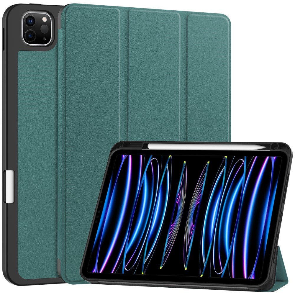 EIDERWOOD iPad Pro 11" (2024) Tri-Fold Leather Flip Cover m. Apple Pencil Holder - Grønn
