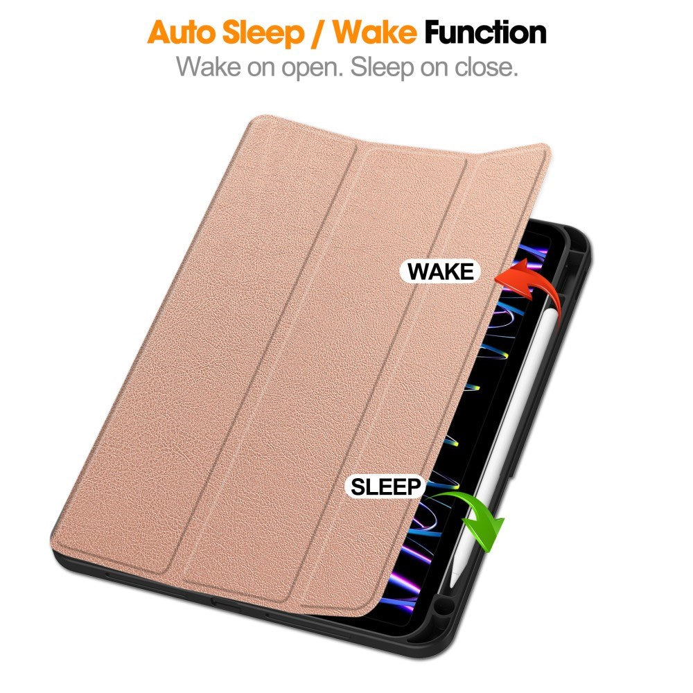 EIDERWOOD iPad Pro 11" (2024) Tri-Fold Leather Flip Cover med Apple Pencil Holder - Rose Gold