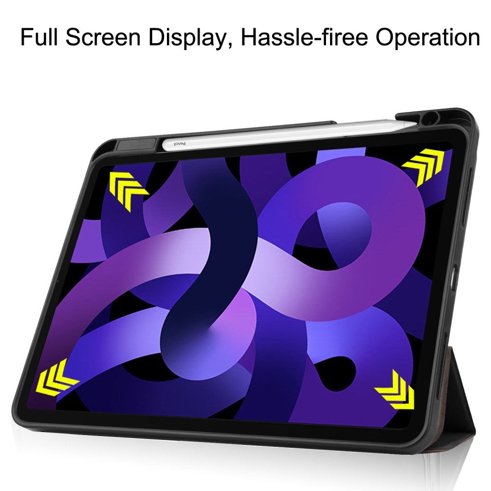 EIDERWOOD iPad Air 11" (2025 / 2024) Litchi Tri-Fold Leather Flip Cover med Apple blyantholder - svart