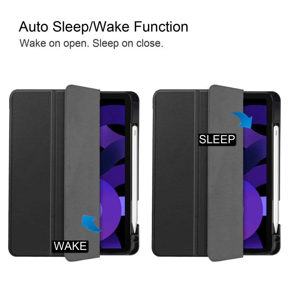 EIDERWOOD iPad Air 11" (2025 / 2024) Litchi Tri-Fold Leather Flip Cover med Apple blyantholder - svart