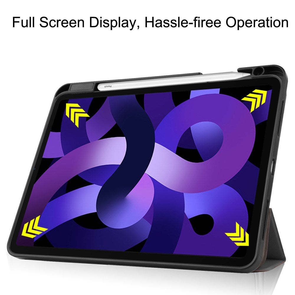 EIDERWOOD iPad Air 11" (2025 / 2024) Litchi Tri-Fold Leather Flip Cover m. Apple blyantholder - grå