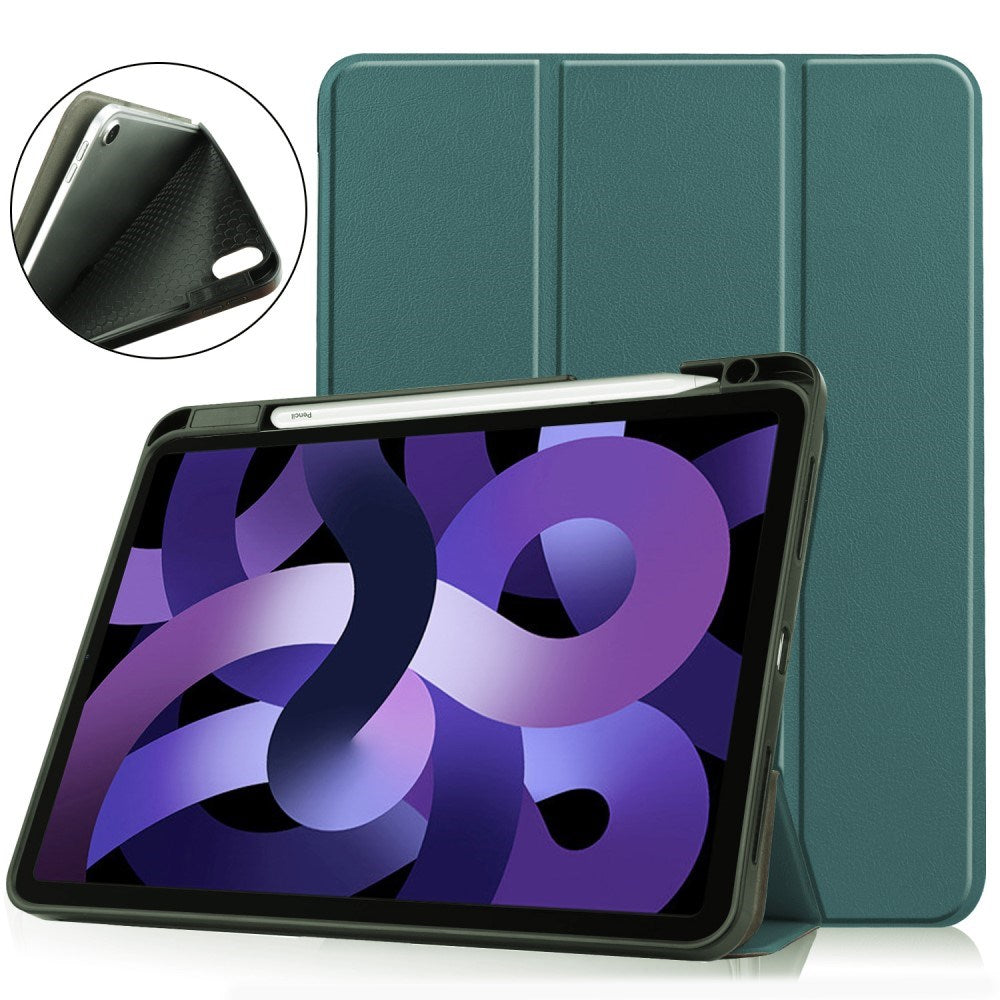 EIDERWOOD iPad Air 11" (2025 / 2024) Litchi Tri-Fold Leather Flip Cover m. Apple Pencil Holder - Grønn