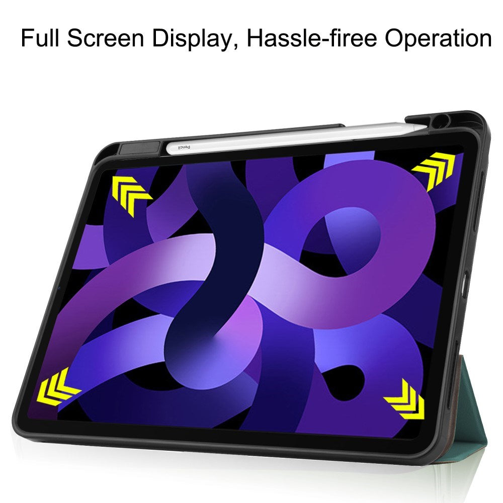 EIDERWOOD iPad Air 11" (2025 / 2024) Litchi Tri-Fold Leather Flip Cover m. Apple Pencil Holder - Grønn