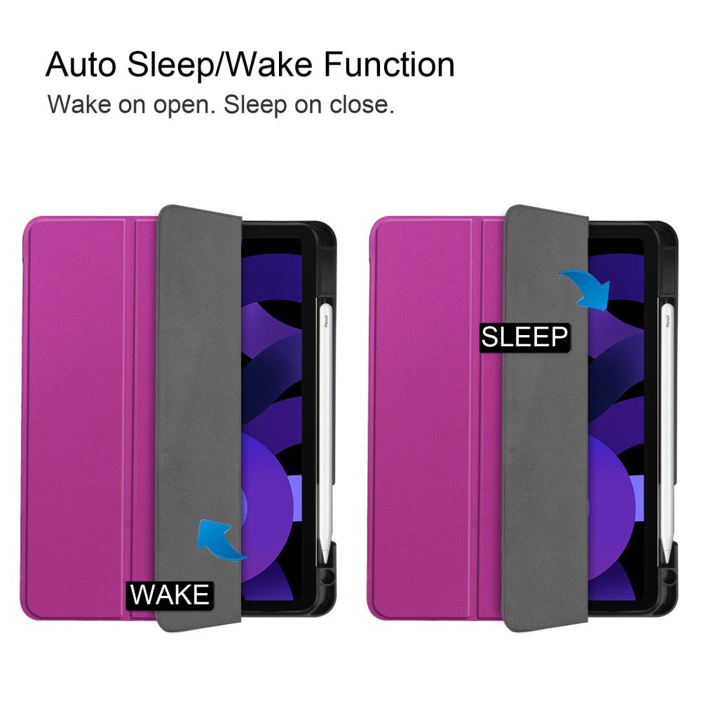 EIDERWOOD iPad Air 11" (2025 / 2024) Litchi Tri-Fold Leather Flip Cover m. Apple blyantholder - lilla