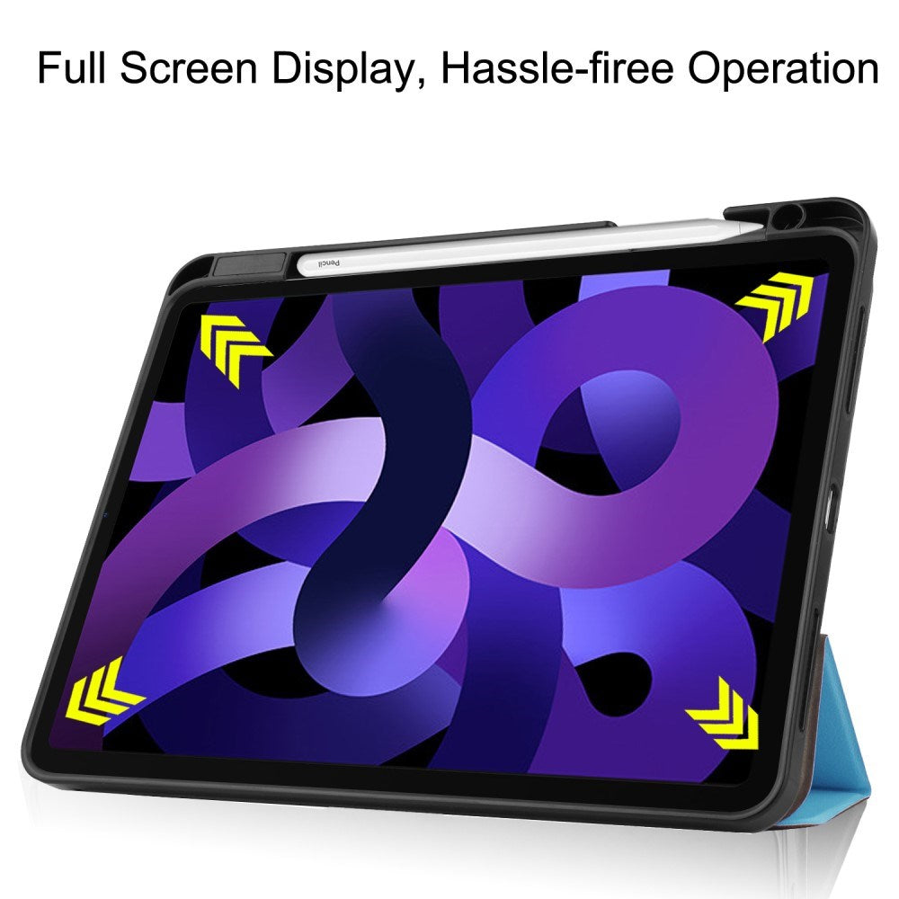 EIDERWOOD iPad Air 11" (2025 / 2024) Litchi Tri-Fold Leather Flip Cover m. Apple blyantholder - lyseblå