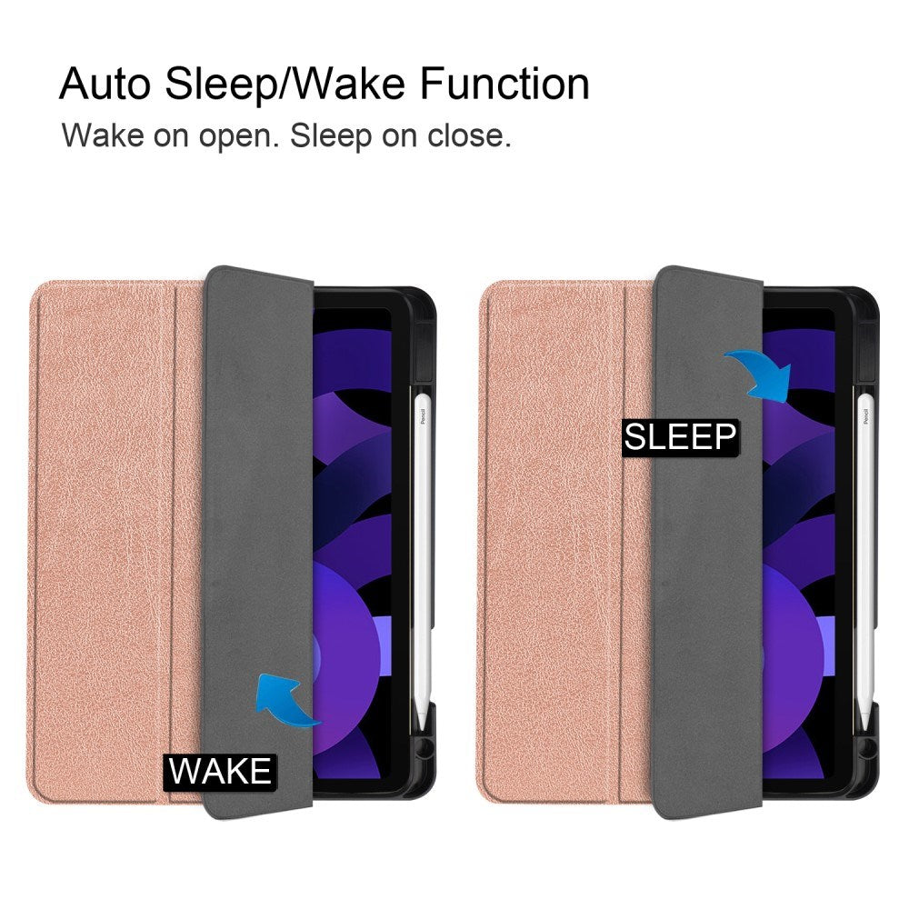 EIDERWOOD iPad Air 11" (2025 / 2024) Litchi Tri-Fold Leather Flip Cover m. Apple Pencil Holder - Rose Gold