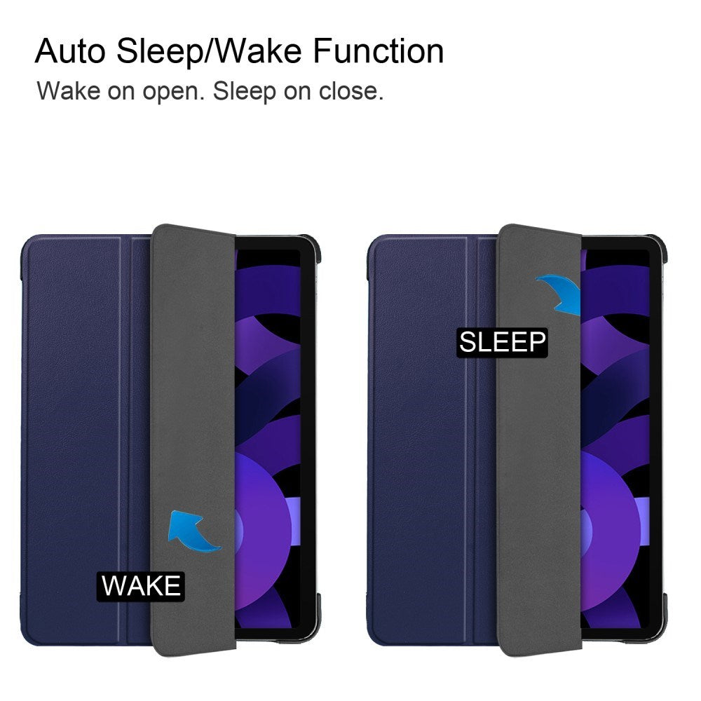 EIDERWOOD iPad Air 11" (2025 / 2024) Litchi Tri-Fold Leather Flip Cover - Blå