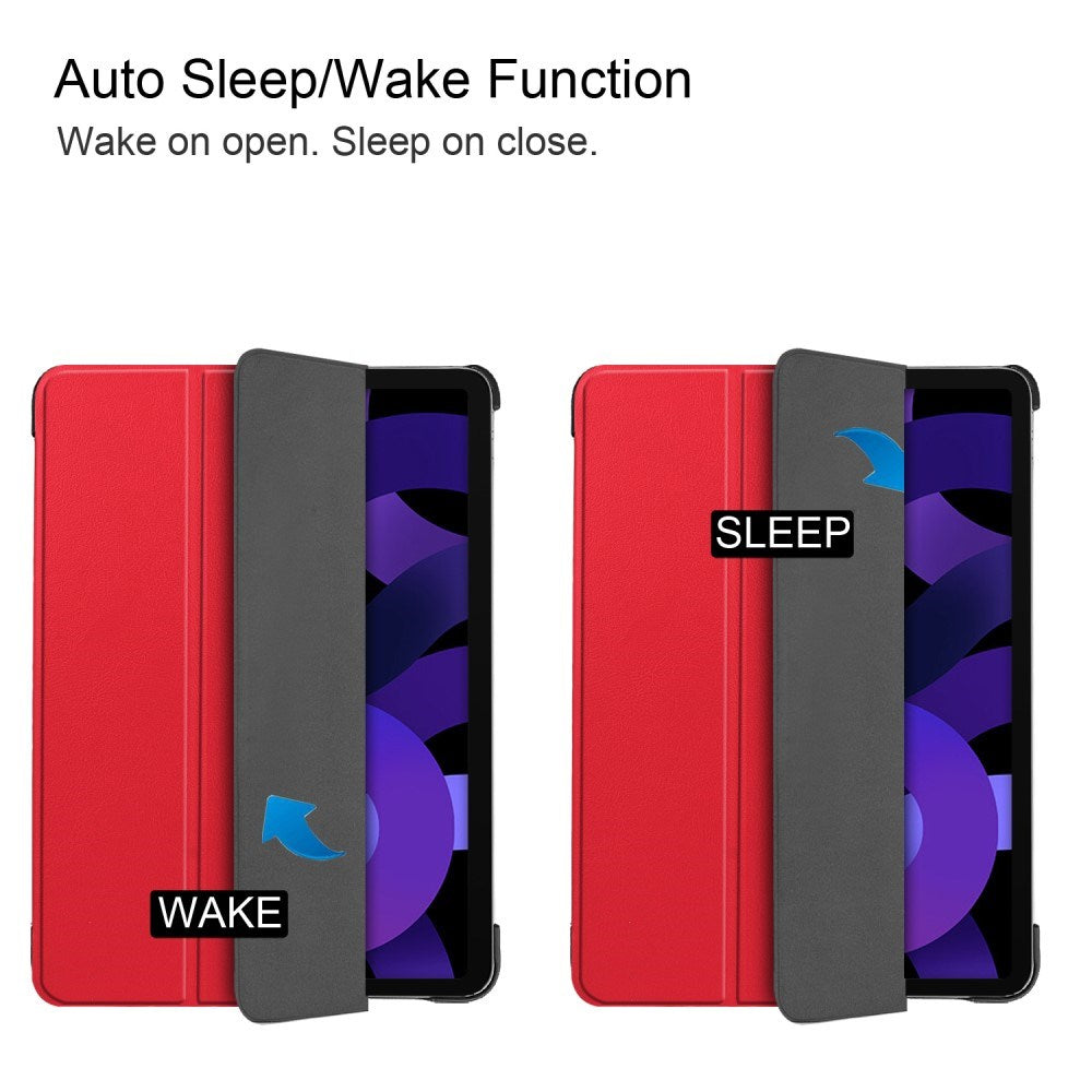 EIDERWOOD iPad Air 11" (2025 / 2024) Litchi Tri-Fold Leather Flip Cover - Rød