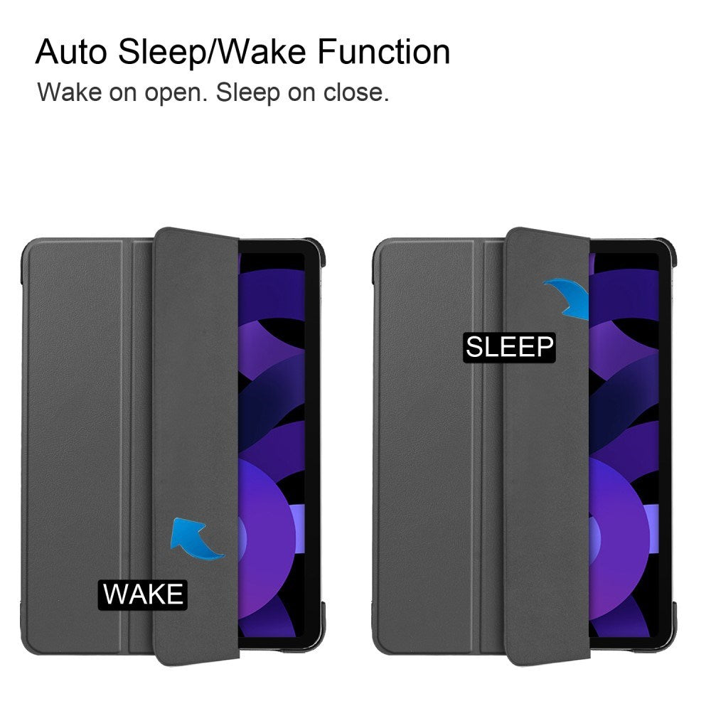 EIDERWOOD iPad Air 11" (2025 / 2024) Litchi Tri-Fold Leather Flip Cover - Grå