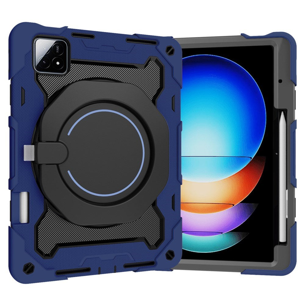 EIDERWOOD Xiaomi Pad 6S Pro Anti-Drop nettbrettdeksel m. Stativ og penneholder - Mørkeblå