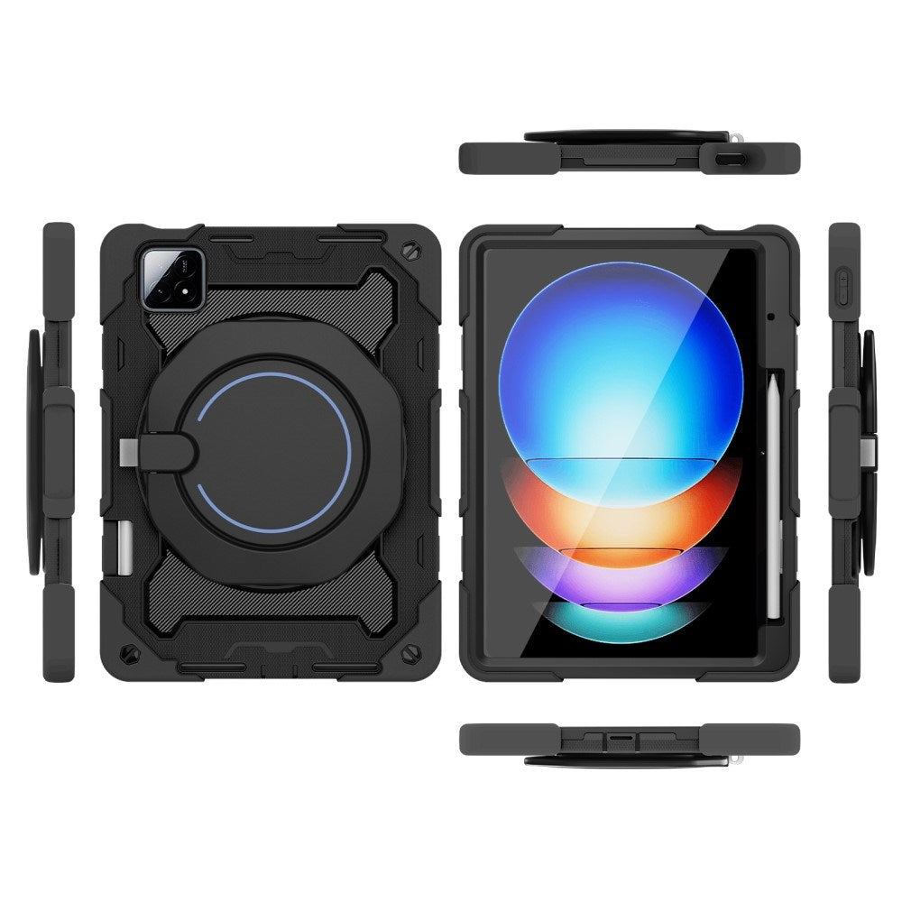 EIDERWOOD Xiaomi Pad 6S Pro Anti-Drop nettbrettdeksel m. Stativ og penneholder - svart