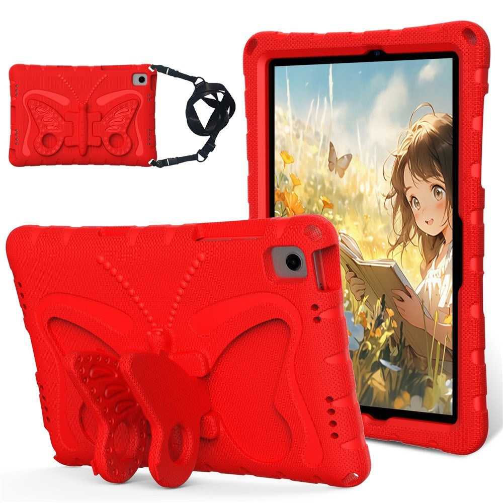 Samsung Galaxy Tab A11+ (Plus) / A9+ (Plus) EIDERWOOD Butterfly Børne Cover m. Skulderstrop & Ståfunktion - Rød