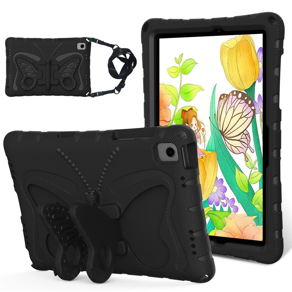 Samsung Galaxy Tab A11+ (Plus) / A9+ (Plus) EIDERWOOD Butterfly Børne Cover m. Skulderstrop & Ståfunktion - Sort