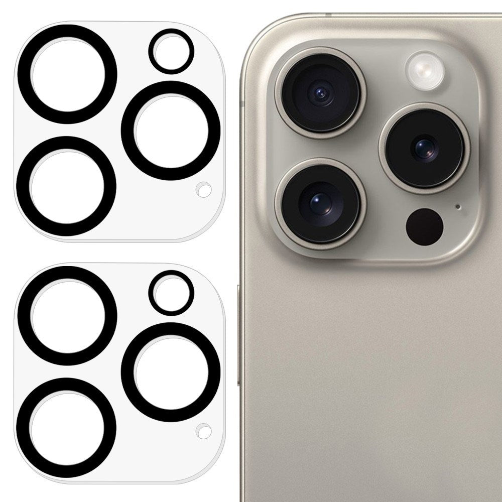 iPhone 16 Pro / 16 Pro Max herdet glass kameralinsebeskytter 2-pack - gjennomsiktig / svart