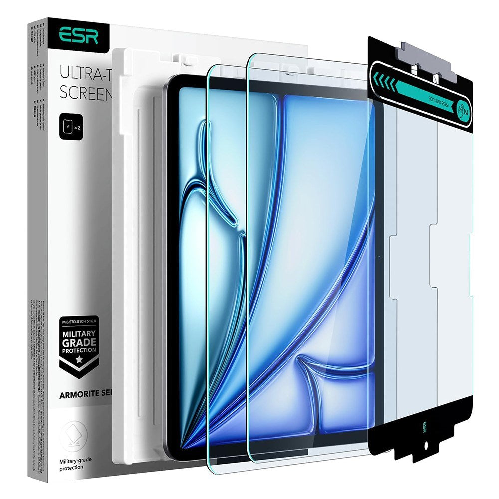 ESR iPad Air 11" (2025 / 2024) Hærdet Glas Skærmbeskyttelse inkl. Monteringsramme - 2 Pak - Gennemsigtig