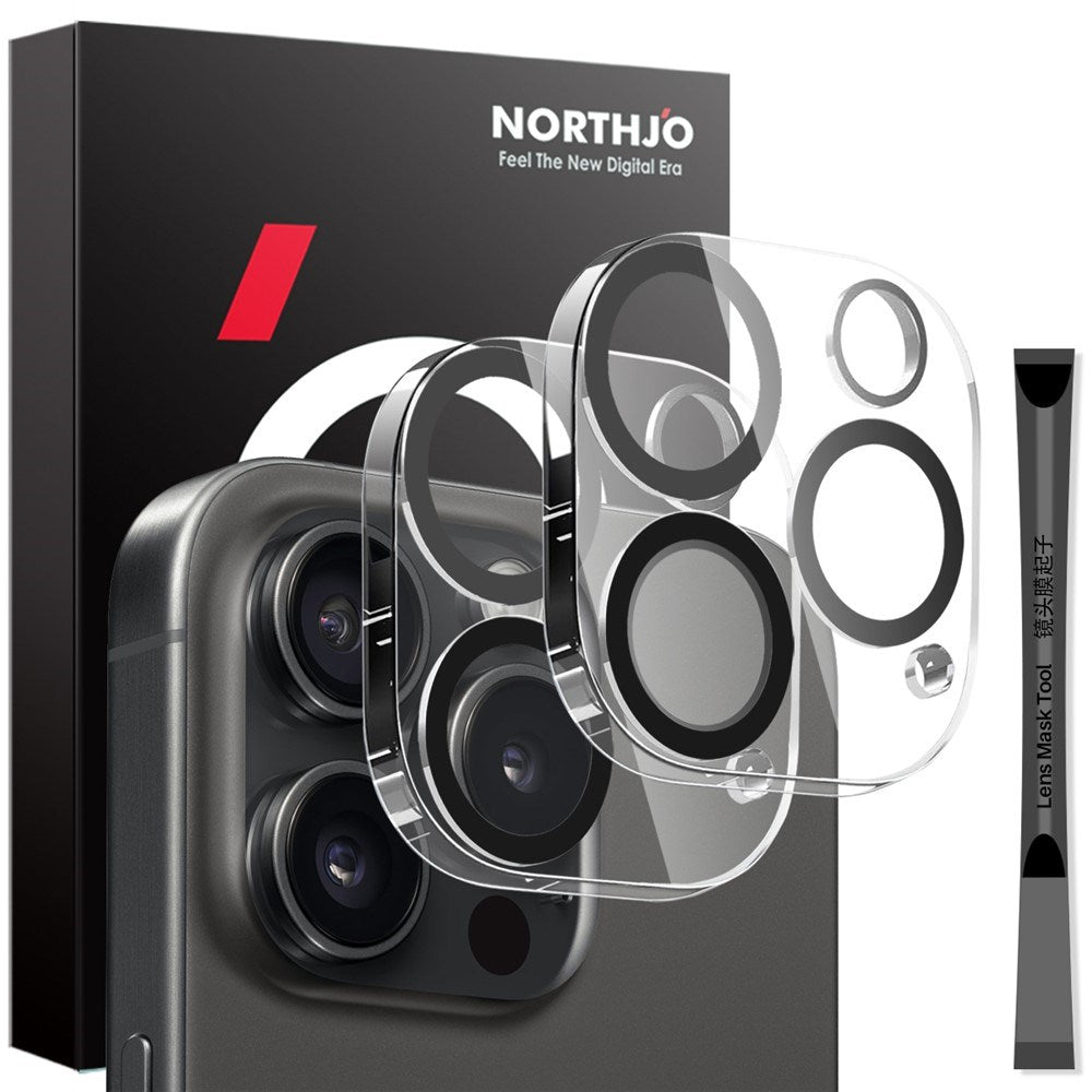 iPhone 16 Pro / 16 Pro Max NORTHJO Hærdet Kameralinsebeskyttelsesglas - 2 stk. - Gennemsigtig / Sort Kant