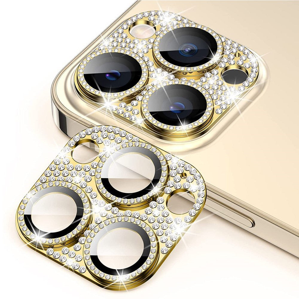 iPhone 16 Pro / 16 Pro Max Enkay Glassbeskyttelse for kameralinse m. Rhinestone - Gull