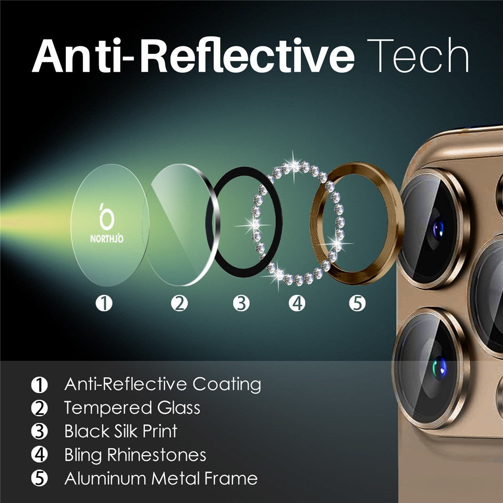 NORTHJO iPhone 16 Pro / 16 Pro Max Beskyttelse til Kameralinse m. Pyntesten - Brun